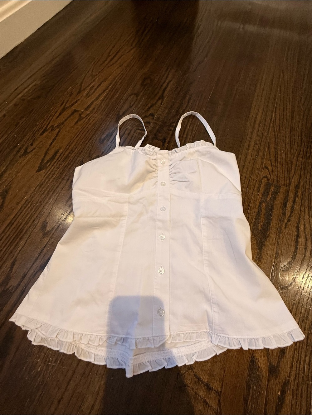 Hollister White Ruffle-Trim Button Front Tank